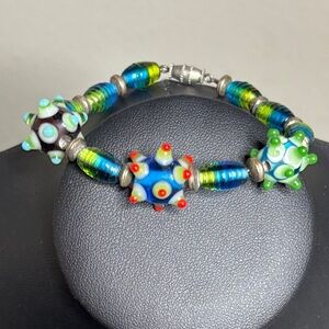 Vintage Handmade Glass Lampwork Nubby Colorful Bracelet